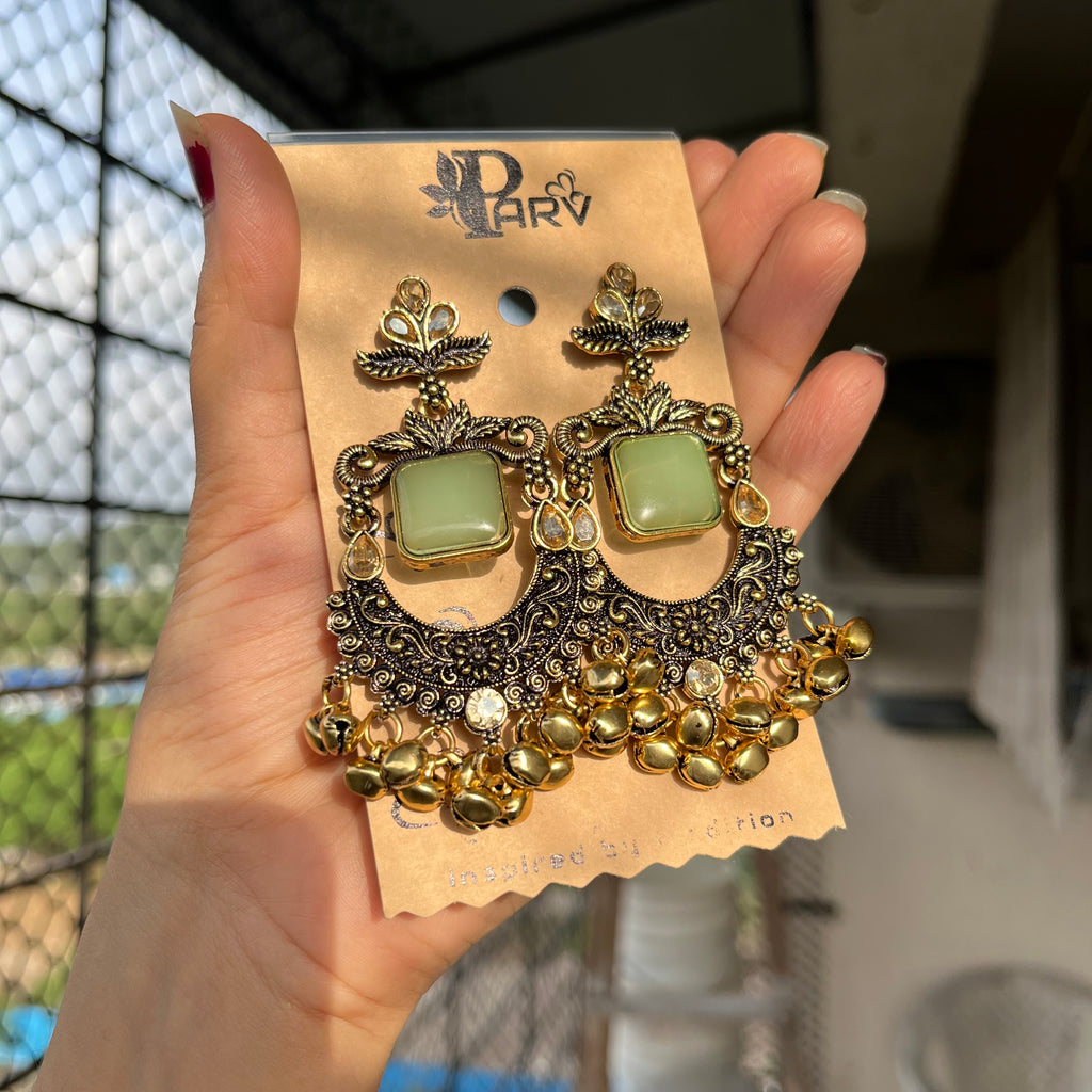 Sea Green Stone Jhumka