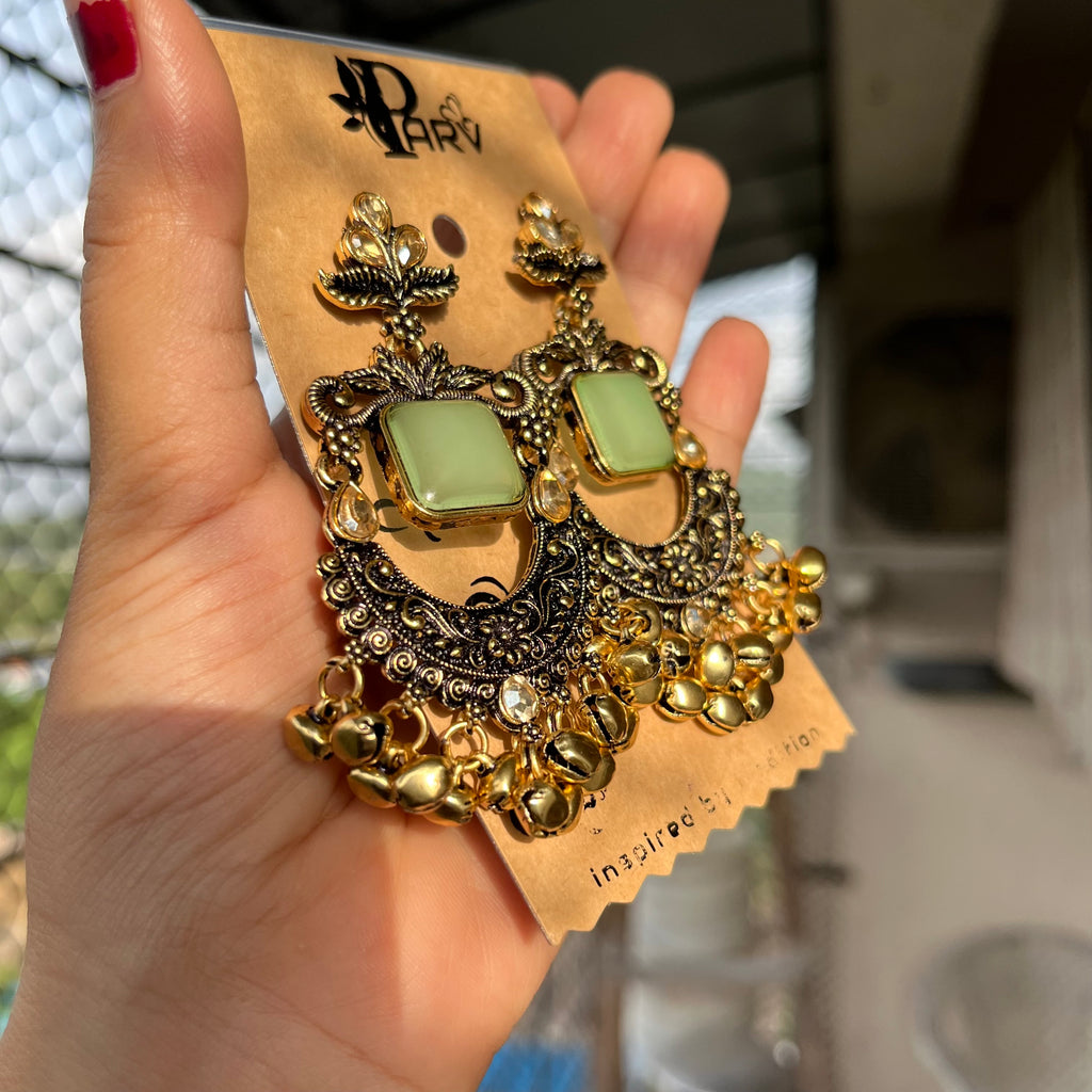 Sea Green Stone Jhumka