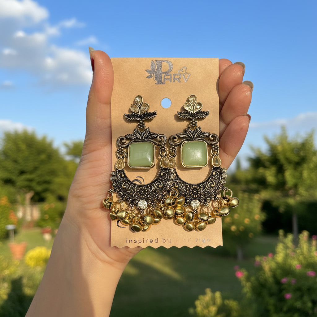 Sea Green Stone Jhumka