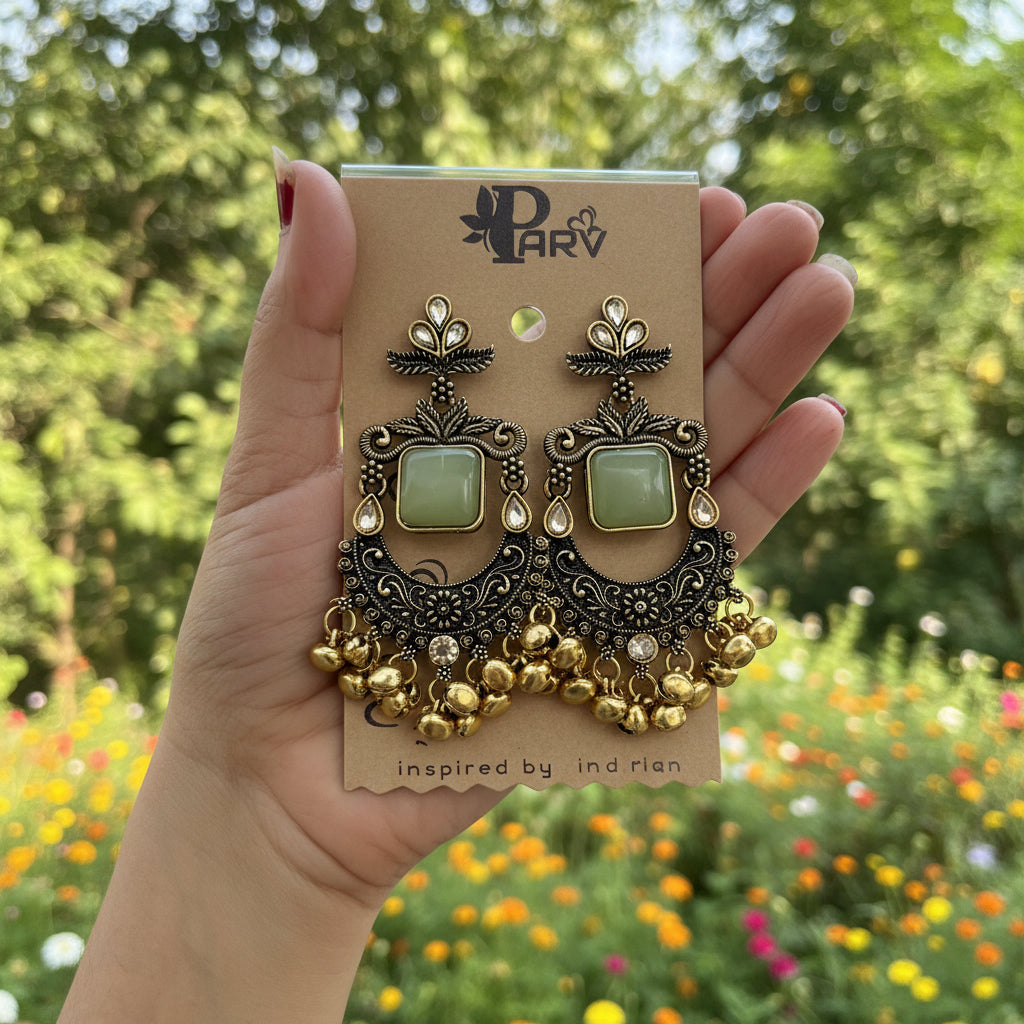 Sea Green Stone Jhumka