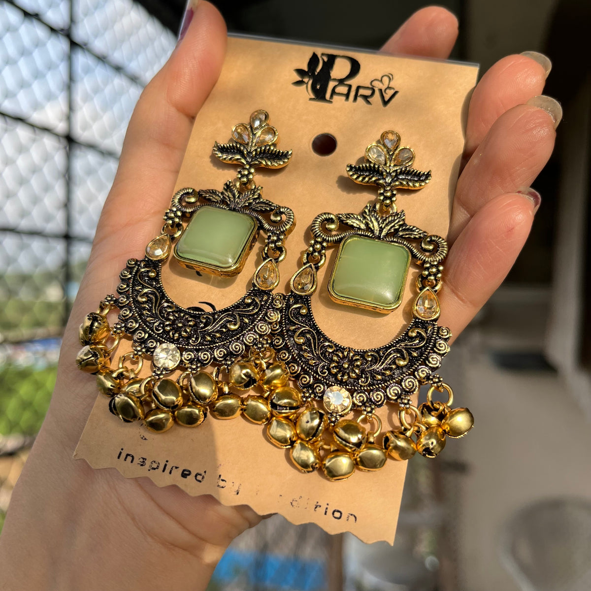 Sea Green Stone Jhumka