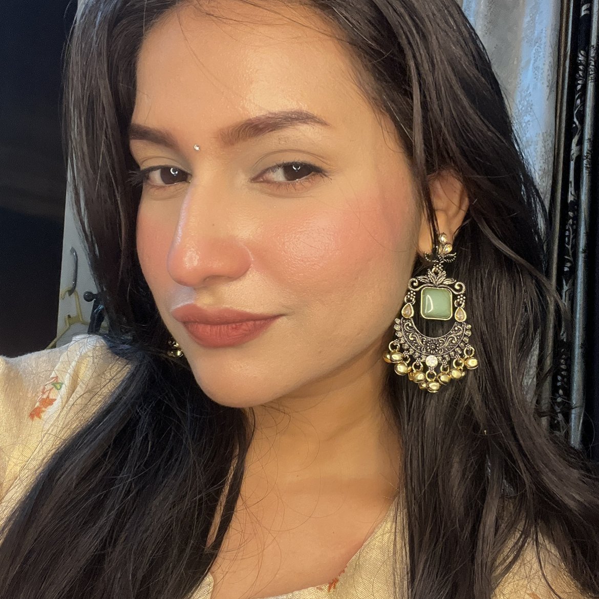 Sea Green Stone Jhumka