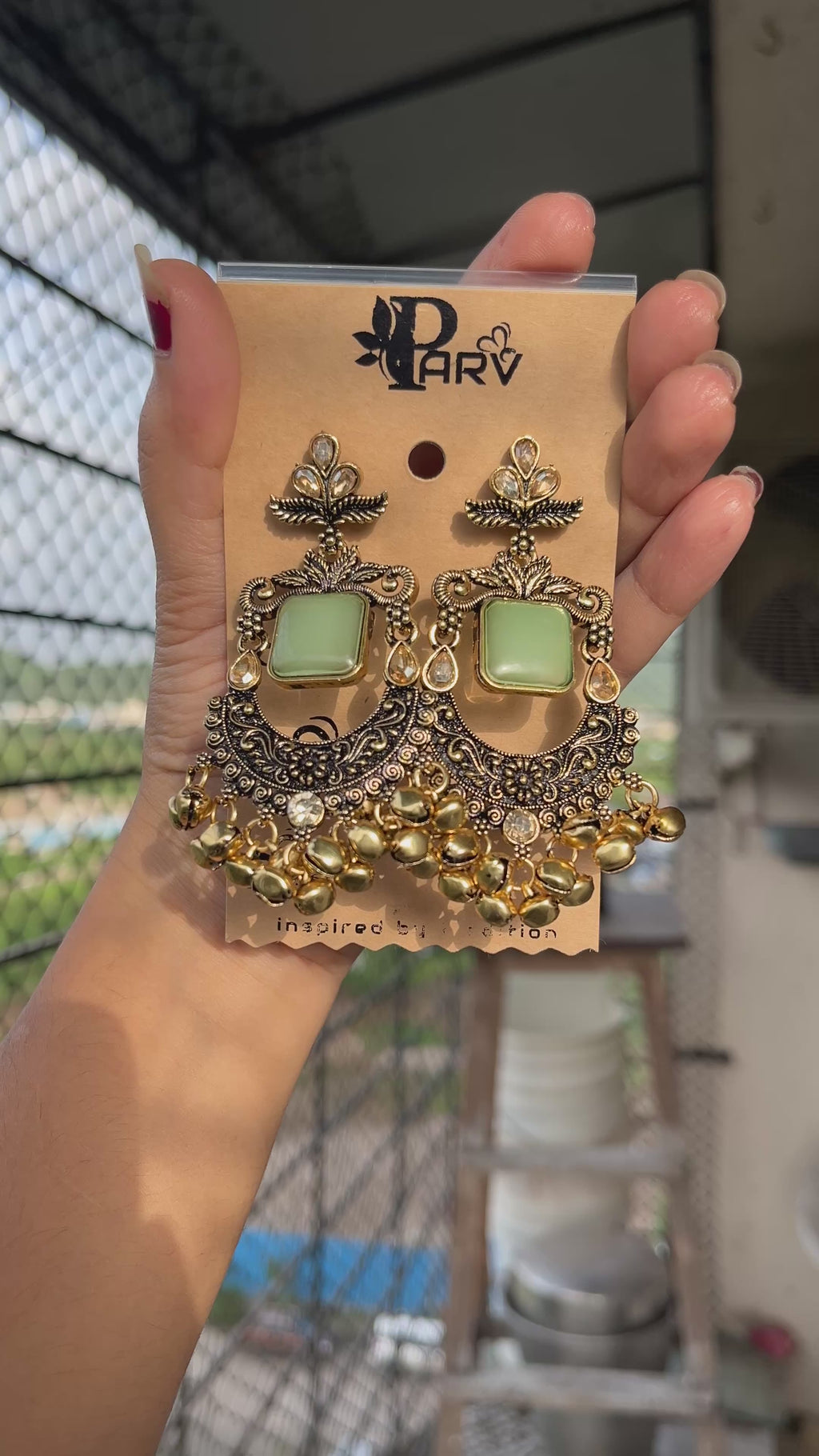 Sea Green Stone Jhumka